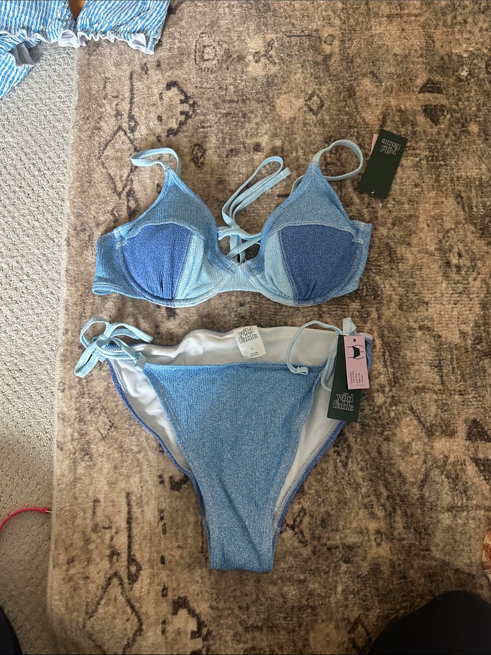 wild fable Two-Tone Light & Medium Blue Textured Bikini